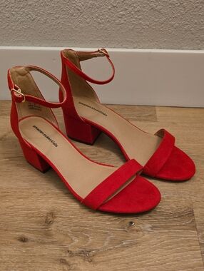 Amazon Essentials Women's Red Block Heel Ankle-Strap Sandals